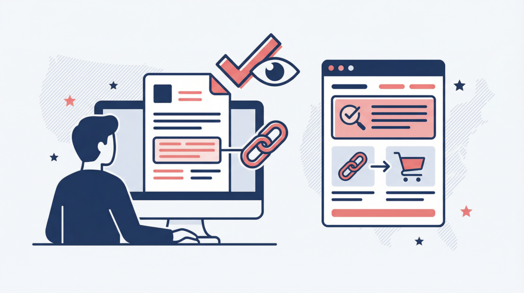 Affiliate disclosure – My USA Journey: Flat illustration representing affiliate disclosure and transparency on an informational website for international users.