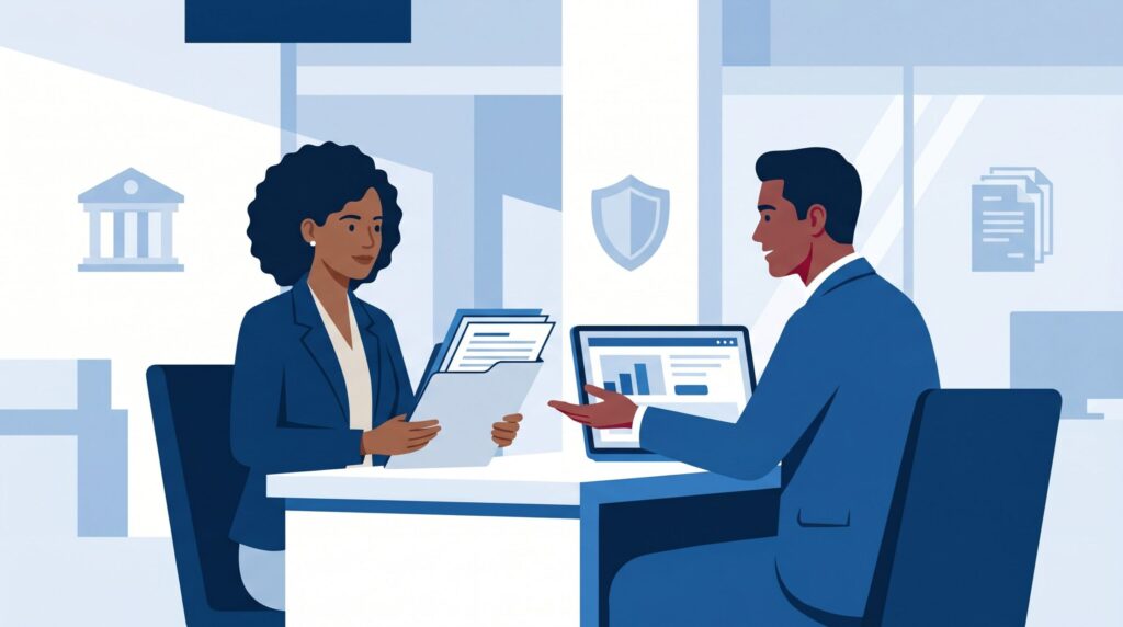 New immigrant opening a US business bank account illustration
