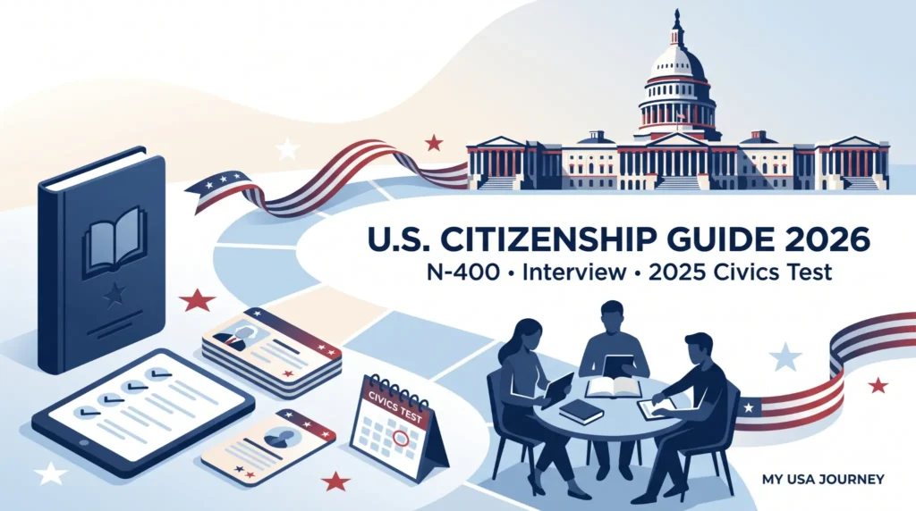 Illustrated study materials for the U.S. naturalization interview and civics test.