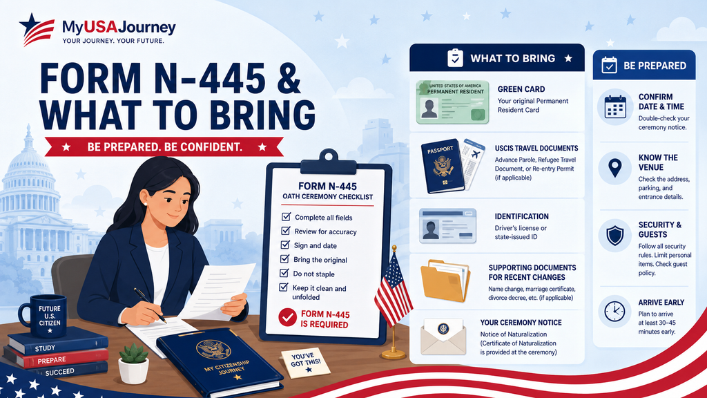 What kinds of changes does USCIS review before the oath ceremony? 